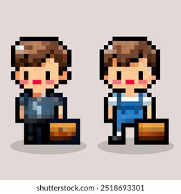 Repairman occupation cartoon in  pixel art vector.