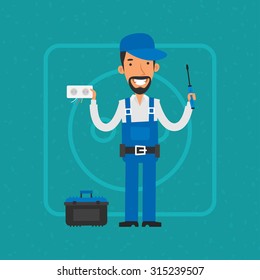 Repairman repairing electrical equipment