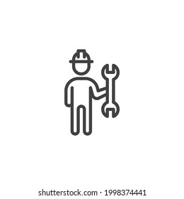Repairman service line icon. linear style sign for mobile concept and web design. Engineer worker with wrench outline vector icon. Symbol, logo illustration. Vector graphics