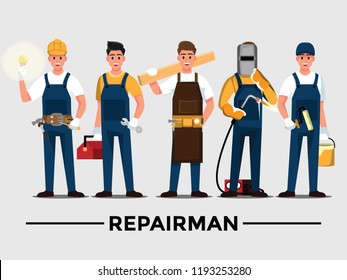 Repairman set,People teamwork ,Vector illustration cartoon character.