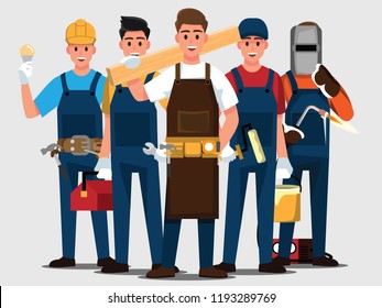 Repairman set,People teamwork ,Vector illustration cartoon character.