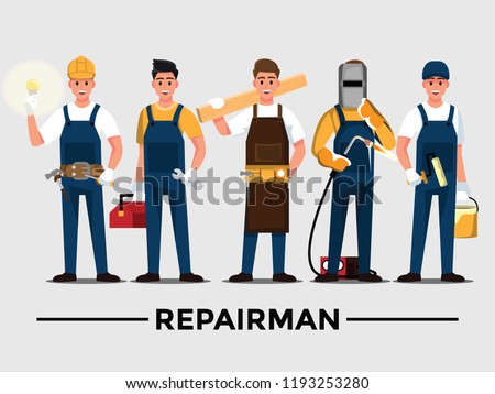 Repairman set,People teamwork ,Vector illustration cartoon character.