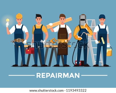 Repairman set,People teamwork ,Vector illustration cartoon character.