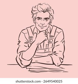 Um reparador está sentado e posando vetor para ilustração, cartão, decoração