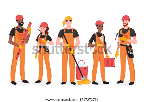 Repairman Team People Vector Illustration Set Stock Vector (Royalty