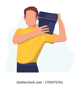 Reparador con caja de herramientas en la mano - estilo plano. Ilustración vectorial de material aislada en fondo blanco. Handyman trabajando en llamada. El carpintero se encarga de la actividad en el hogar de renovación antes de trasladarse. 