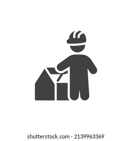 Repairman with a toolbox vector icon. filled flat sign for mobile concept and web design. Mechanic Holding Tool Box glyph icon. Symbol, logo illustration. Vector graphics