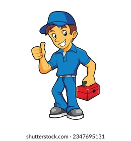 Repairman with the tools cartoon character