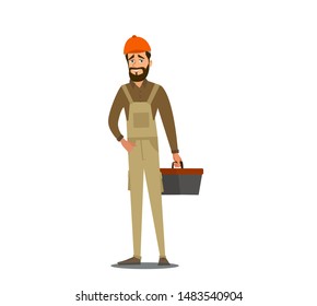Repairman with the tools is running. Technical service. Vector illustration in a flat style