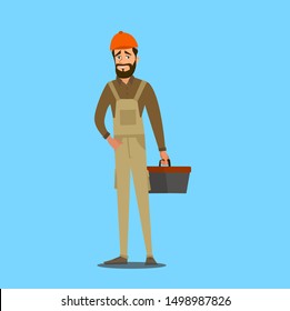 Repairman with the tools is running. Technical service. Vector illustration in a flat style