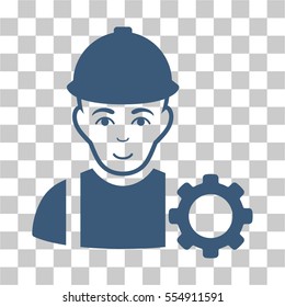 Repairman vector icon. Illustration style is flat iconic blue symbol on a chess transparent background.
