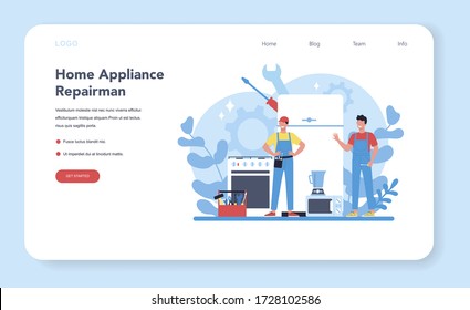 Repairman Web Banner Or Landing Page. Professional Worker In The Uniform Repair Electrical Home Appliance With Tool. Repairman Occupation. Isolated Vector Illustration