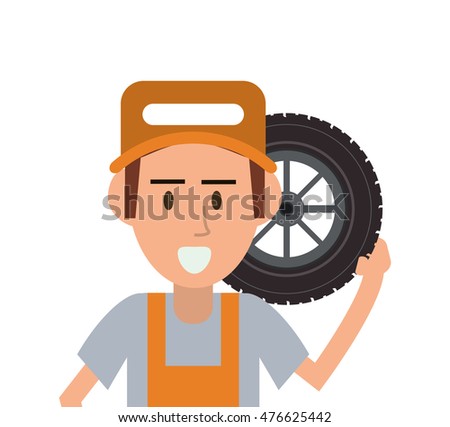 repairman wheel hat builder constructer worker proffesional icon. Flat and isolated design. Vector illustration