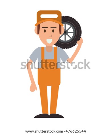 repairman wheel hat builder constructer worker proffesional icon. Flat and isolated design. Vector illustration