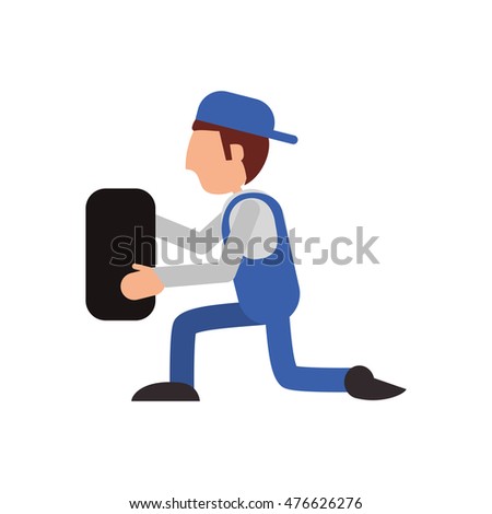 repairman wheel hat builder constructer worker professional icon. Flat and isolated design. Vector illustration