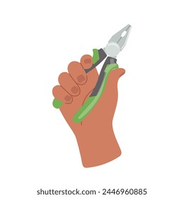 Repairman worker hand holding pliers tool vector illustration isolated on white background