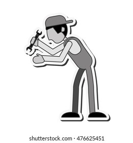 repairman wrench hat builder constructer worker proffesional icon. Flat and isolated design. Vector illustration