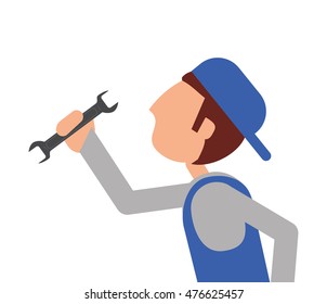 repairman wrench hat builder constructer worker proffesional icon. Flat and isolated design. Vector illustration