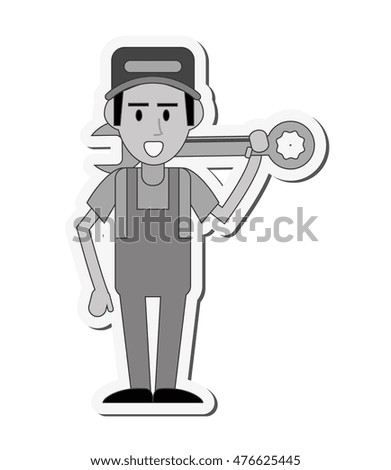 repairman wrench hat builder constructer worker proffesional icon. Flat and isolated design. Vector illustration