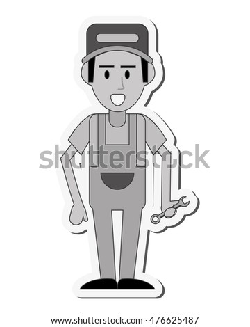 repairman wrench hat builder constructer worker proffesional icon. Flat and isolated design. Vector illustration
