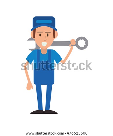 repairman wrench hat builder constructer worker proffesional icon. Flat and isolated design. Vector illustration