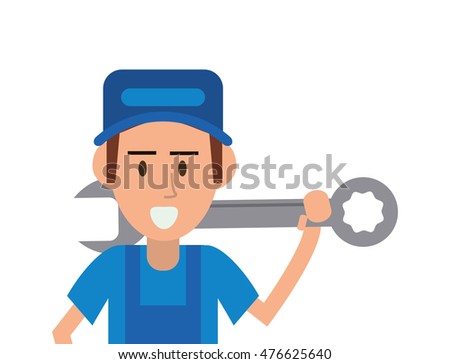 repairman wrench hat builder constructer worker proffesional icon. Flat and isolated design. Vector illustration