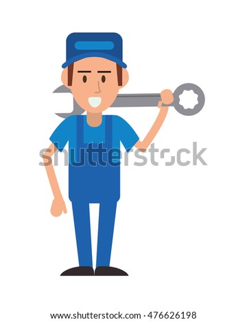 repairman wrench hat builder constructer worker proffesional icon. Flat and isolated design. Vector illustration