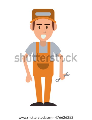 repairman wrench hat builder constructer worker professional icon. Flat and isolated design. Vector illustration