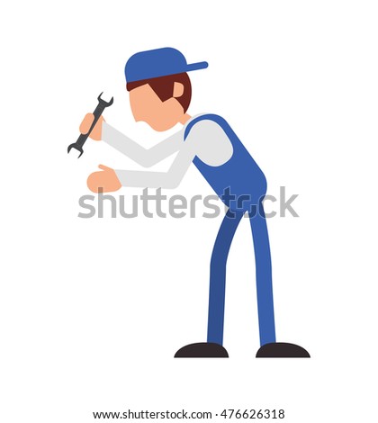 repairman wrench hat builder constructer worker professional icon. Flat and isolated design. Vector illustration