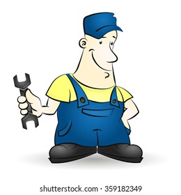 Repairman with a wrench in his hand illustration