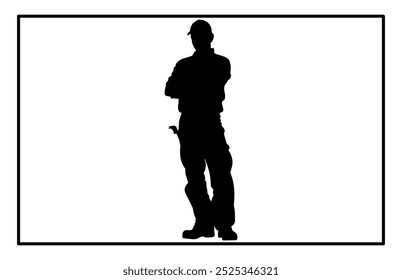 Repairman with wrench silhouette, illustration of a technician, Service man mechanic