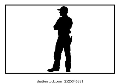 Repairman with wrench silhouette, illustration of a technician, Service man mechanic