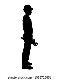 Repairman with wrench silhouette vector