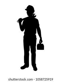 Repairman with wrench silhouette vector