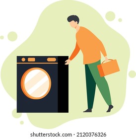 Repairmen Fixing Washing Machine concept