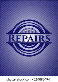 Repairs badge with denim background