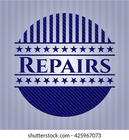 Repairs badge with denim background