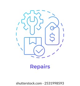 Repara o ícone de conceito de gradiente azul. Logística reversa. Reparo e manutenção de produtos. Correção de defeitos. Ilustração de linha de forma redonda. Ideia abstrata. Design gráfico. Fácil de usar no folheto