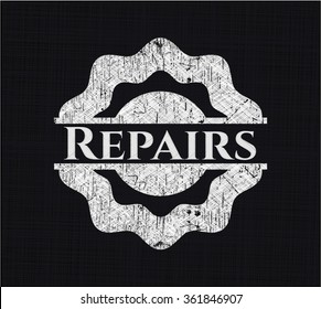 Repairs chalk emblem written on a blackboard