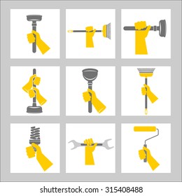 Repairs and cleaning. Set of vector icons.