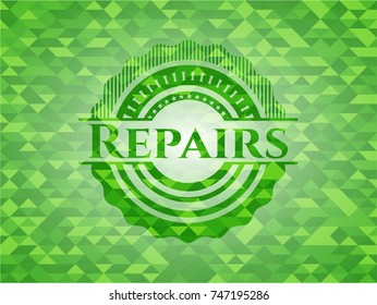 Repairs green emblem with mosaic background