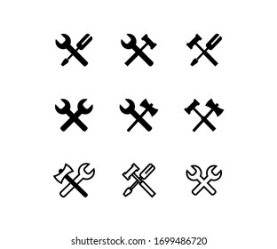 Repairs icon collection, Repairing tools in form a cross, vector isolated.