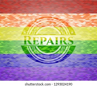 Repairs on mosaic background with the colors of the LGBT flag