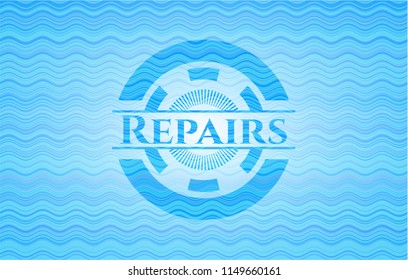 Repairs sky blue warer style emblem.