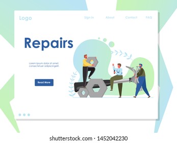 Repairs vector website template, web page and landing page design for website and mobile site development. Home repair, carpenter, handyman services concept.