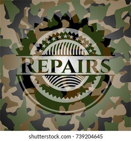 Repairs written on a camouflage texture
