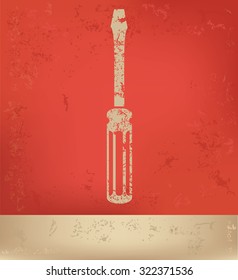 Repair,screw driver on red background,poster grunge design