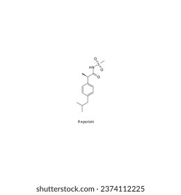 Reparixin flat skeletal molecular structure CXCR1 antagonist drug used in breast cancner treatment. Vector illustration.