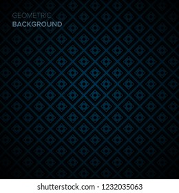Repated Squares textile pattern. Mosaic elegant black background. Rhombuses and crosses wallpaper. 
