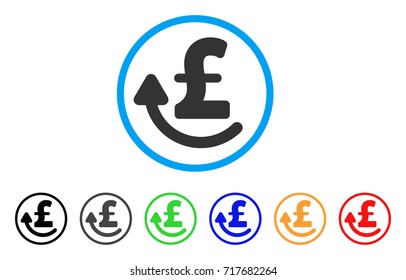 Repay Pound rounded icon. Style is a flat repay pound grey symbol inside light blue circle with black, gray, green, blue, red, orange versions. Vector designed for web and software interfaces.